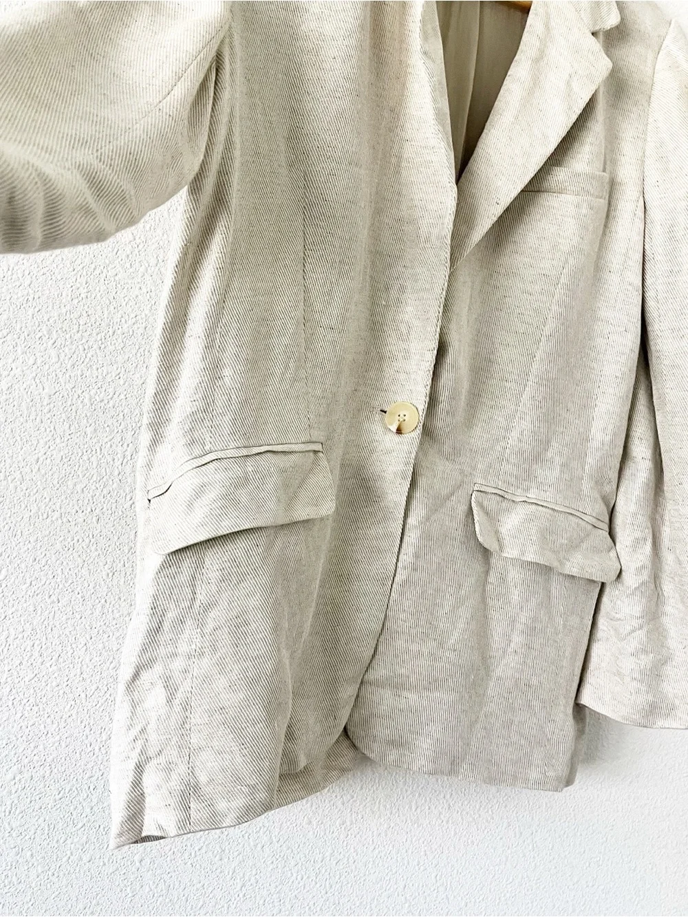 Free People Linen Blend Oversized Cream Boho Chic Minimalist Jacket Blazer